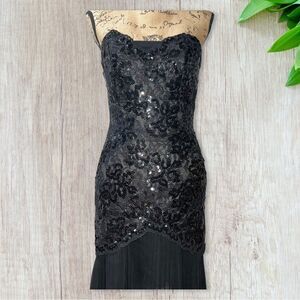 Vintage Julie Duroche for After Midnight Strapless Black Pleated Mini Dress